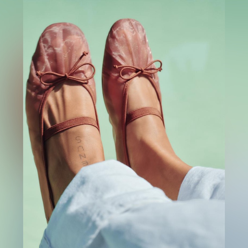 Zara Sheer Mesh Ballet Flats in Dusty Rose - Picture 2 of 8
